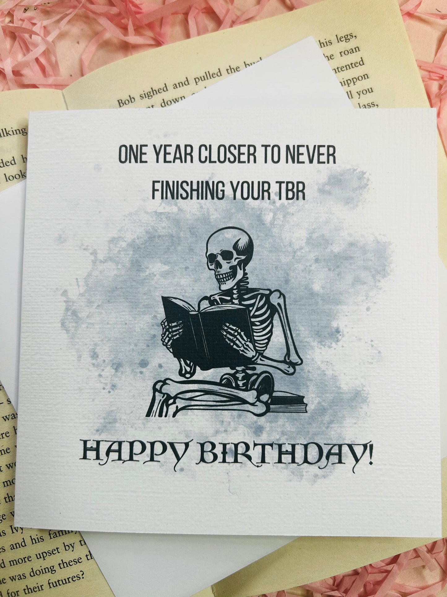 skeleton TBR birthday card