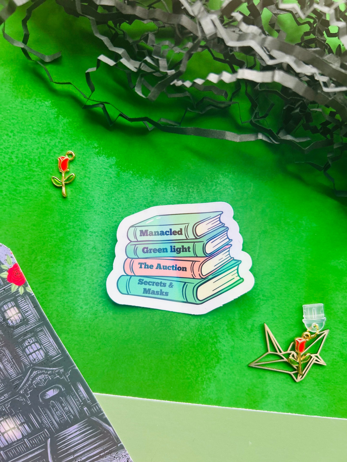 Dramione fanfic book stack Inspired Holographic Sticker – Fantasy Bookish Laptop & Kindle Decal