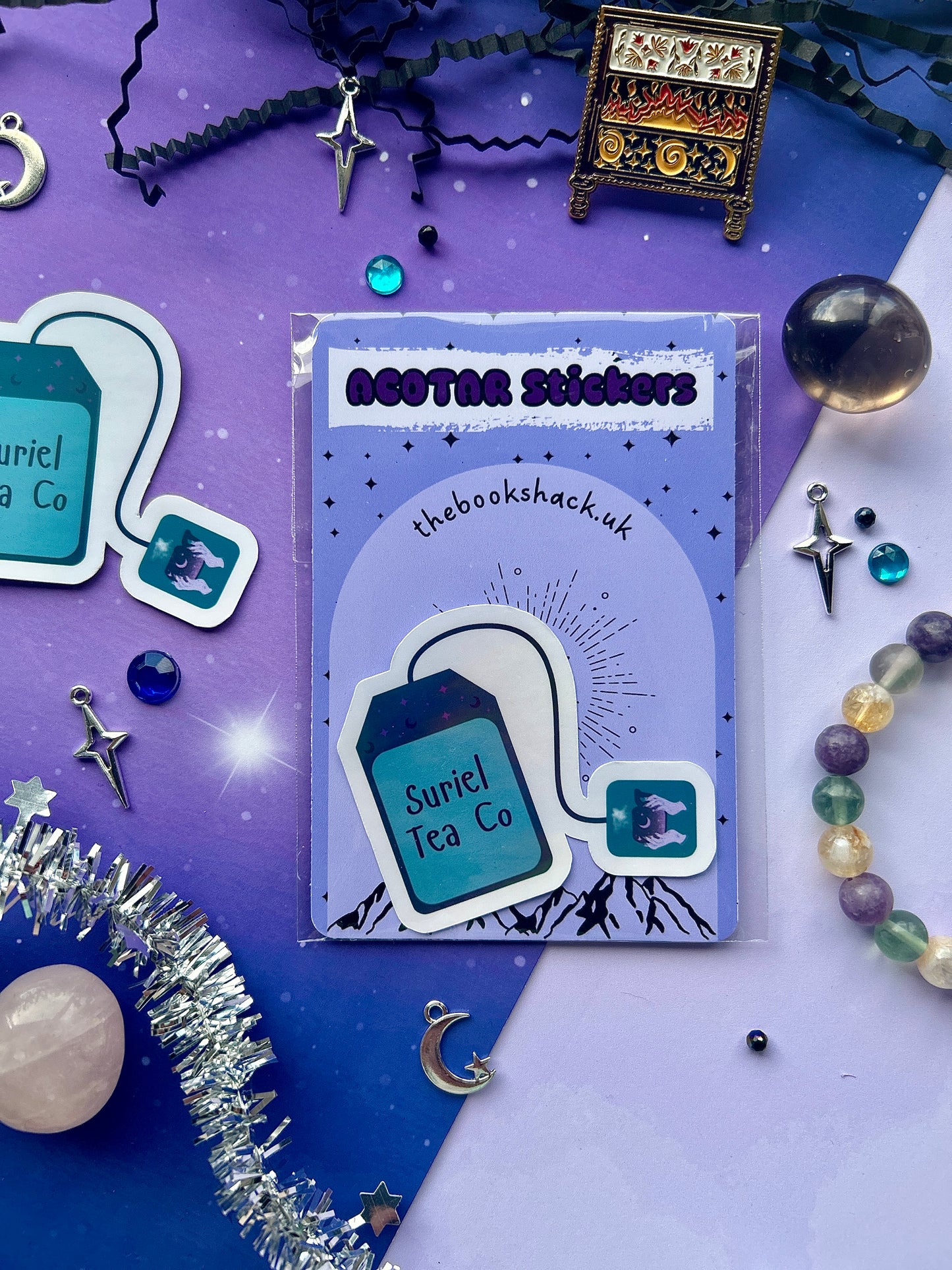 Holographic "Suriel Tea Co" Fantasy Bookish Sticker, acotar, bookish gifts, fantasy stickers