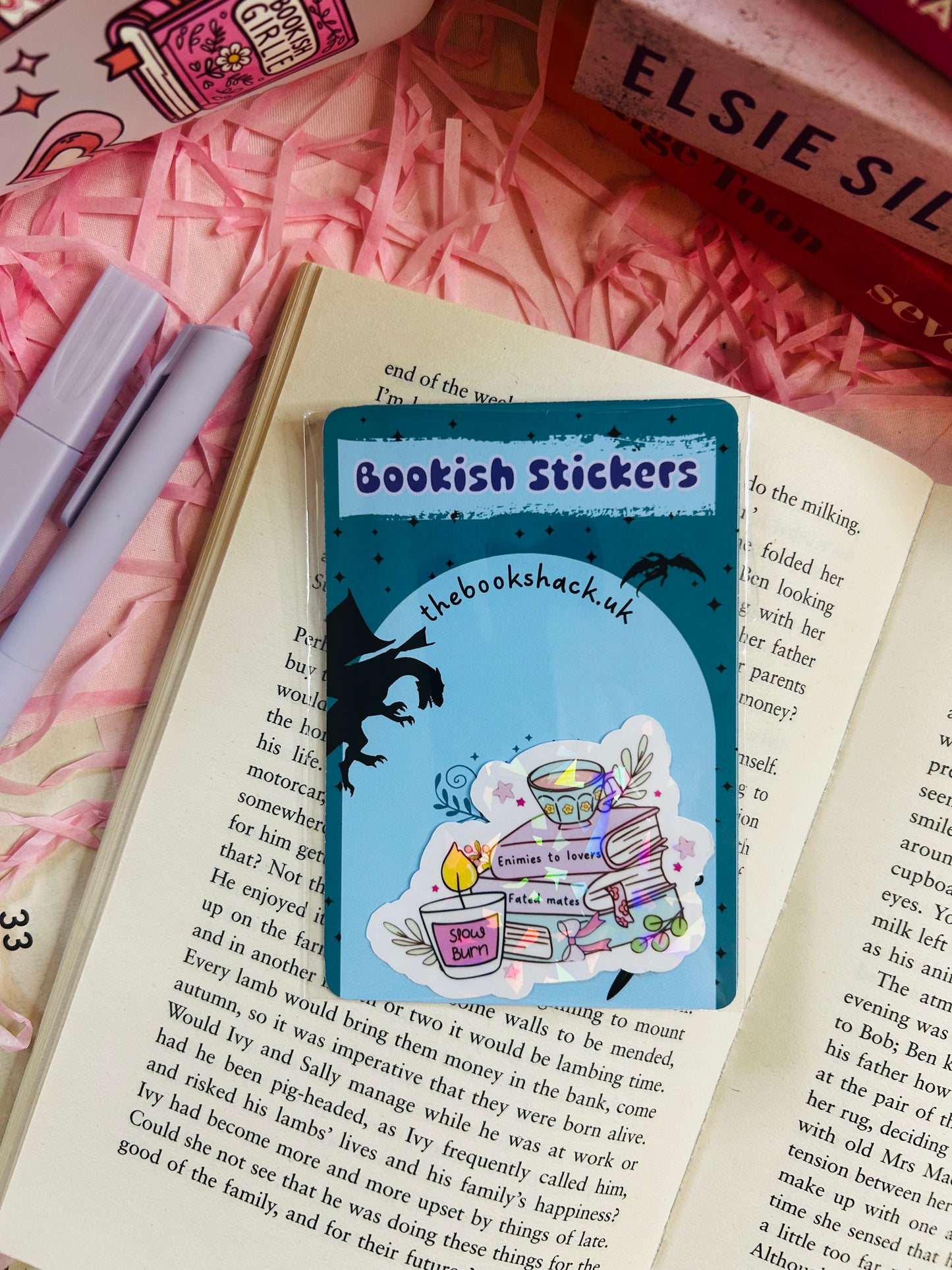 Holographic fantasy Trope Book Stack Sticker – Enemies to Lovers, Slow Burn & Fated Mates