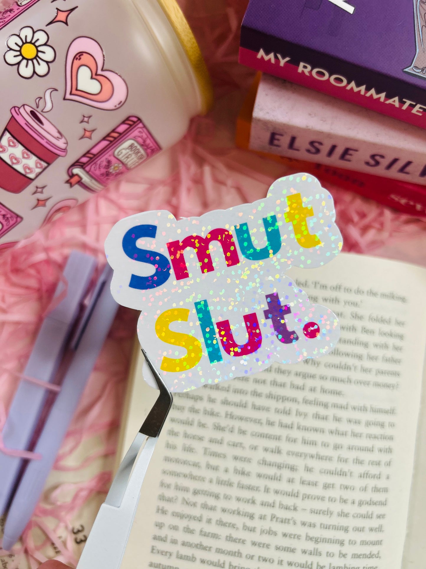 sm*t sl*t holographic bookish sticker