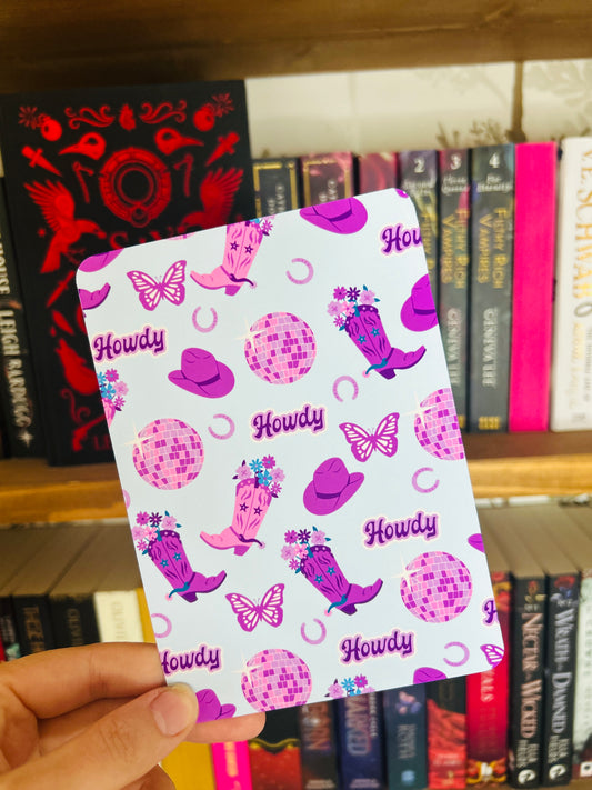 Purple & Blue Cowboy Print Kindle Insert – Disco Balls, Boots & Howdy | Matte Photo Card