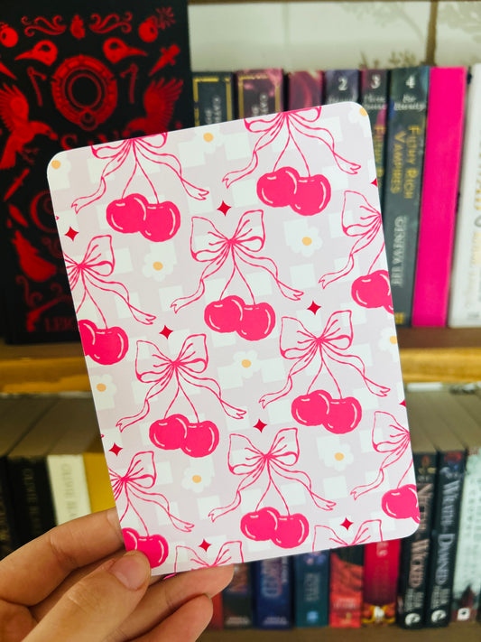 Cherry Print Kindle Insert – Large Cherries & Pink Bows | Matte Photo Card