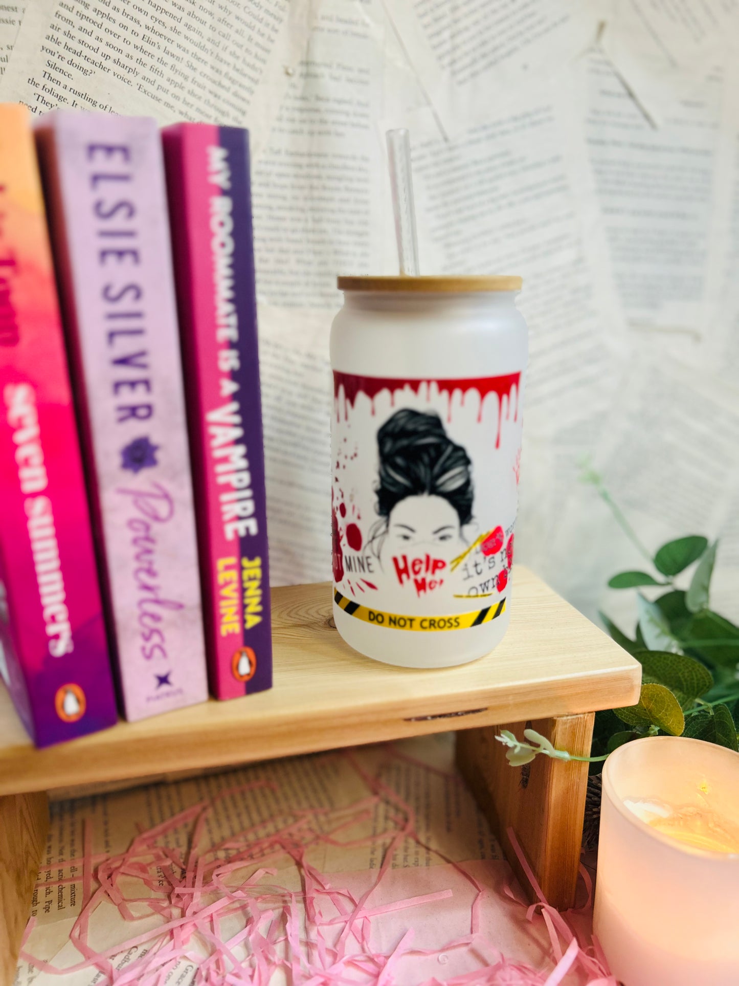 Bookish glass cup for mystery readers