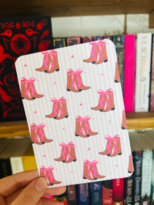 Brown & Pink bow Cowboy Boots Kindle Insert – Double-Sided Swirly Heart Design