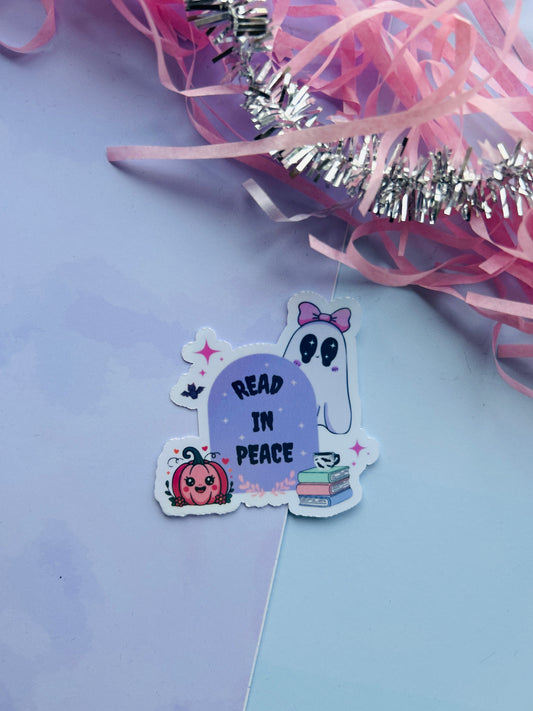 Read in Peace Holographic Sticker – Cute Ghost Bookish Vinyl Decal