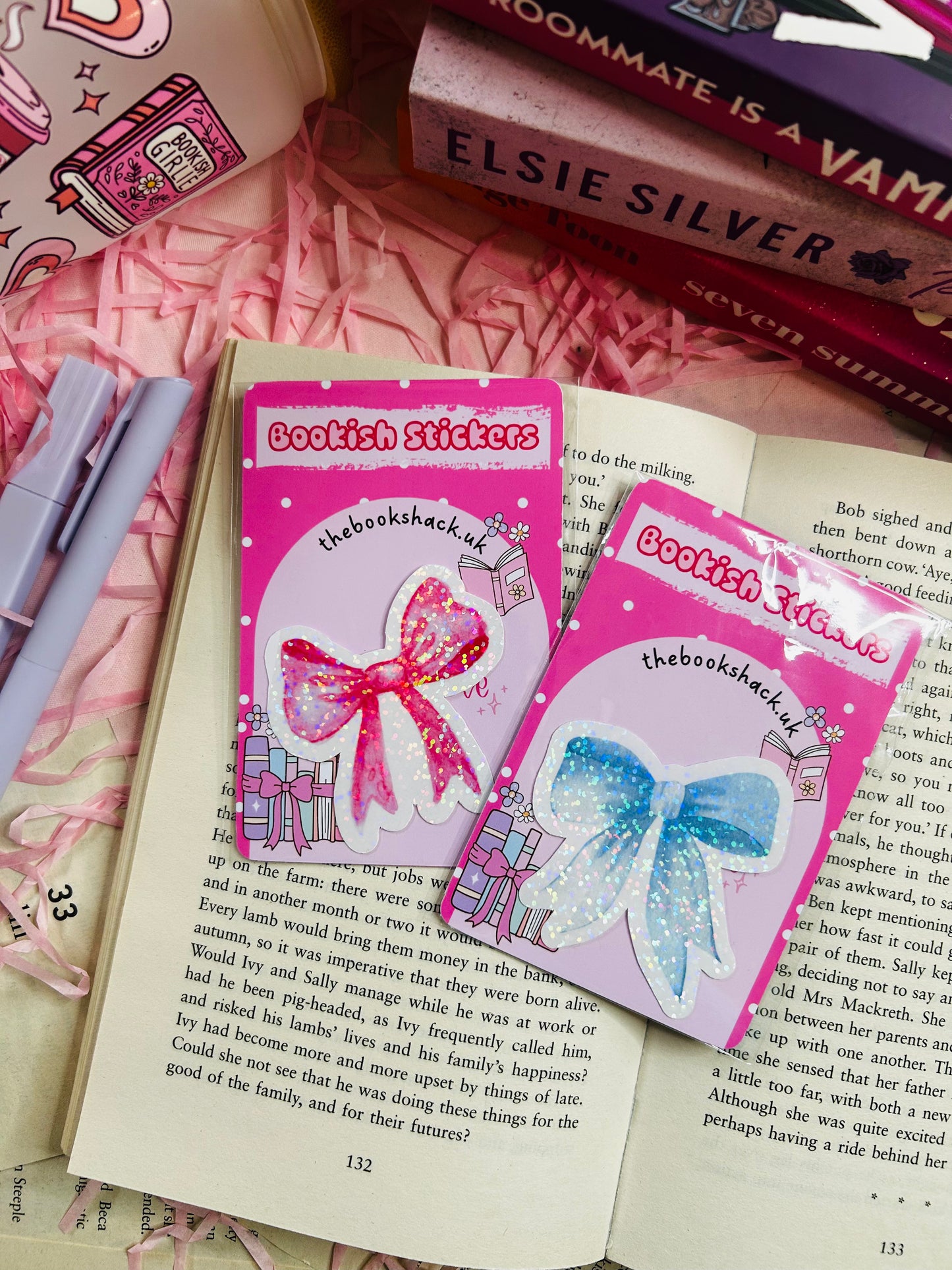 Adorable bow holographic heart Stickers – Cute Bookish Gift for Readers and Collectors