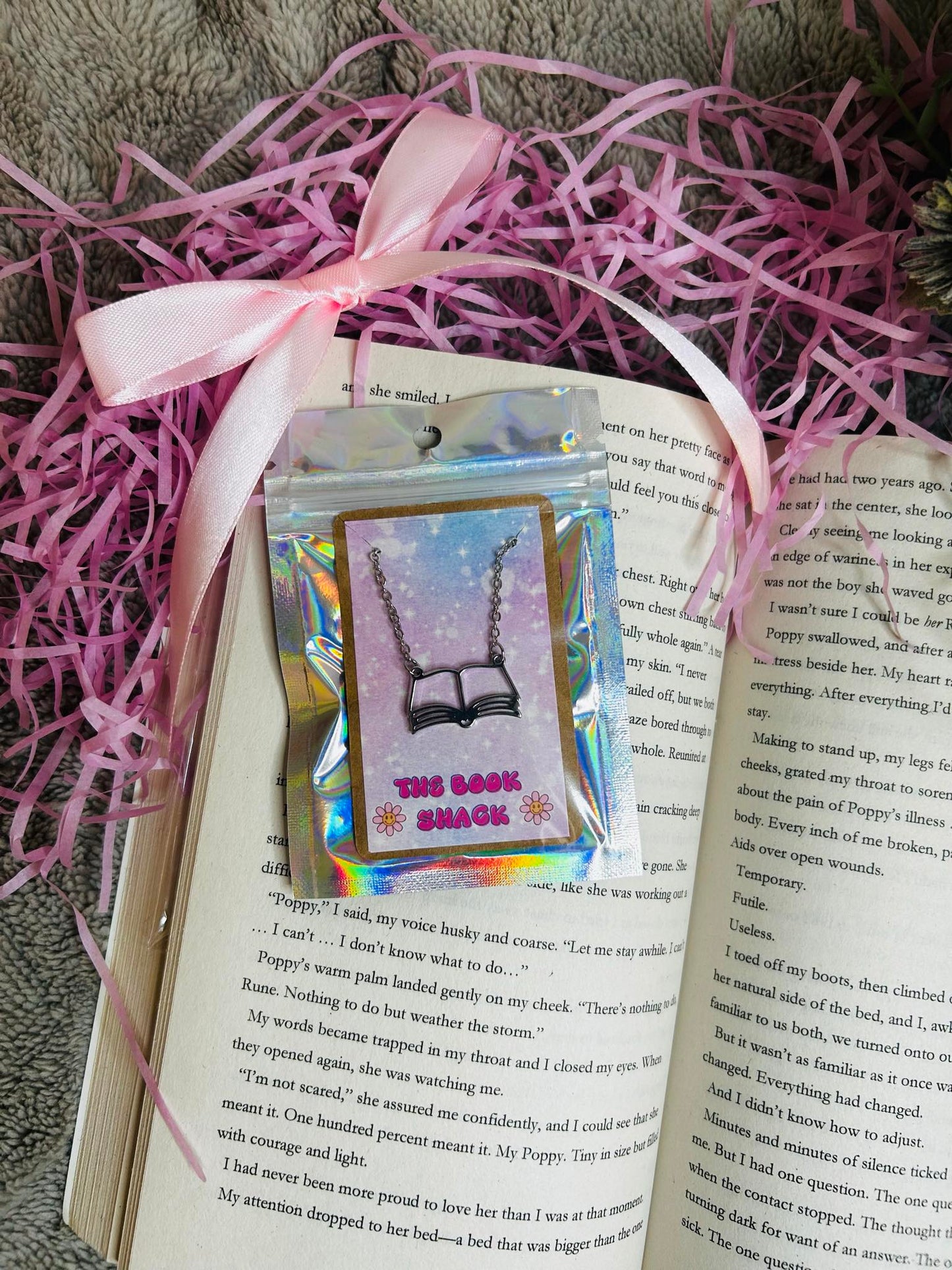 Bookish silver necklace