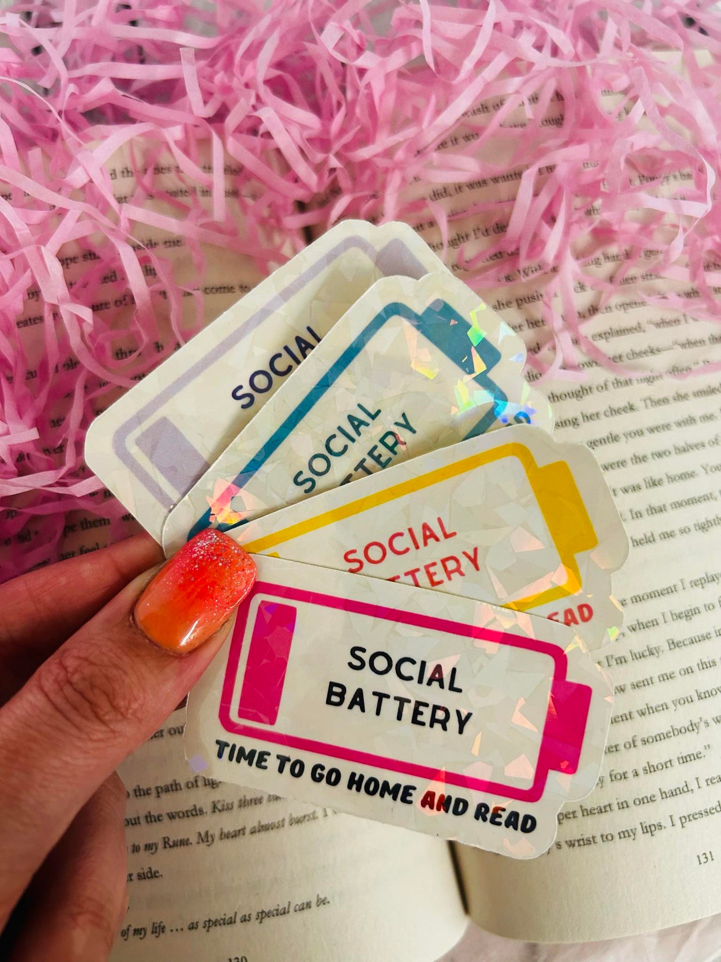 Social Battery holographic sticker