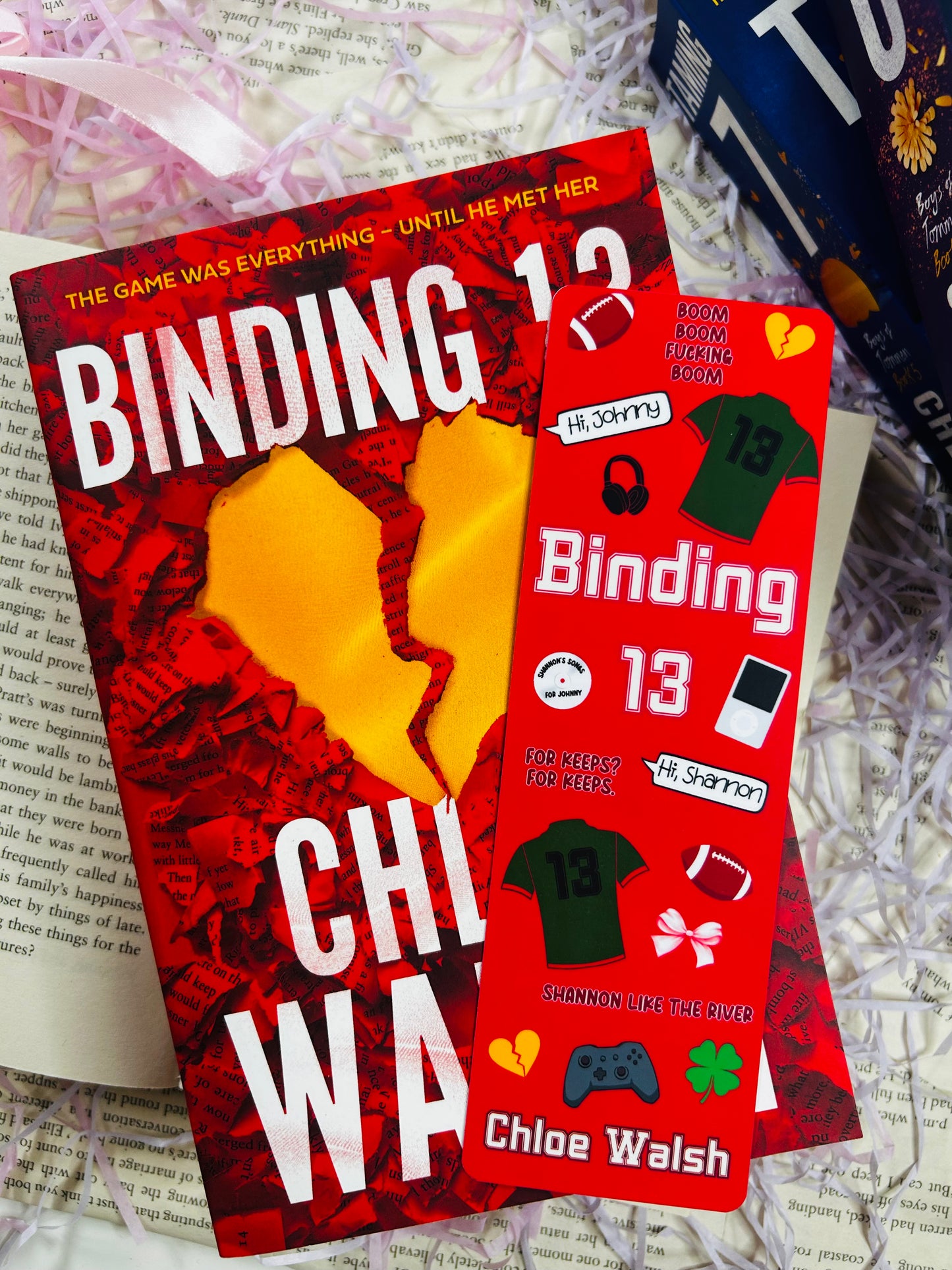 “Set of three Chloe Walsh-themed bookmarks featuring Binding 13, Saving 6, and Taming 7 designs with quotes, symbols, and jerseys.