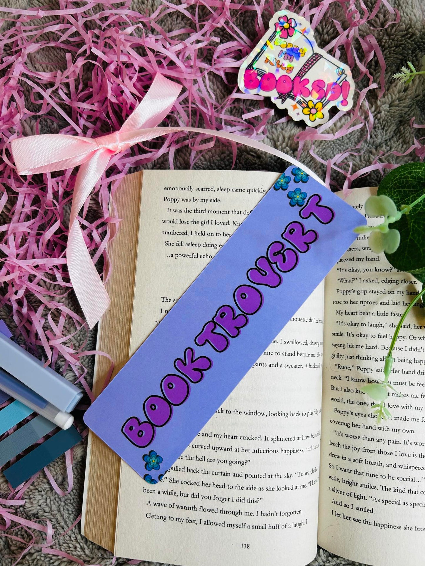 Bookmark with the word 'Booktrovert' in playful lettering – ideal for introverted book lovers who prefer stories over small talk.