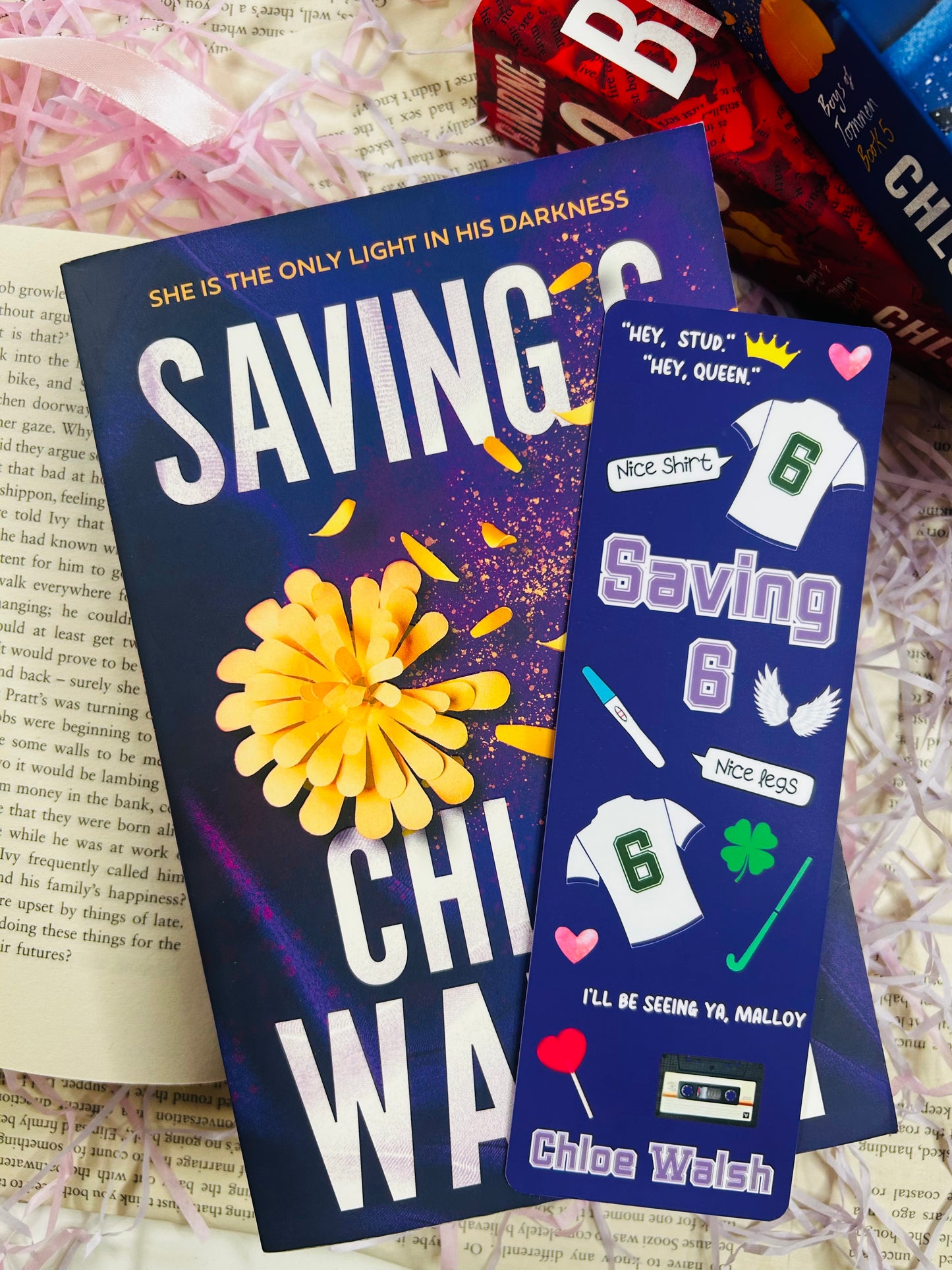 “Set of three Chloe Walsh-themed bookmarks featuring Binding 13, Saving 6, and Taming 7 designs with quotes, symbols, and jerseys.