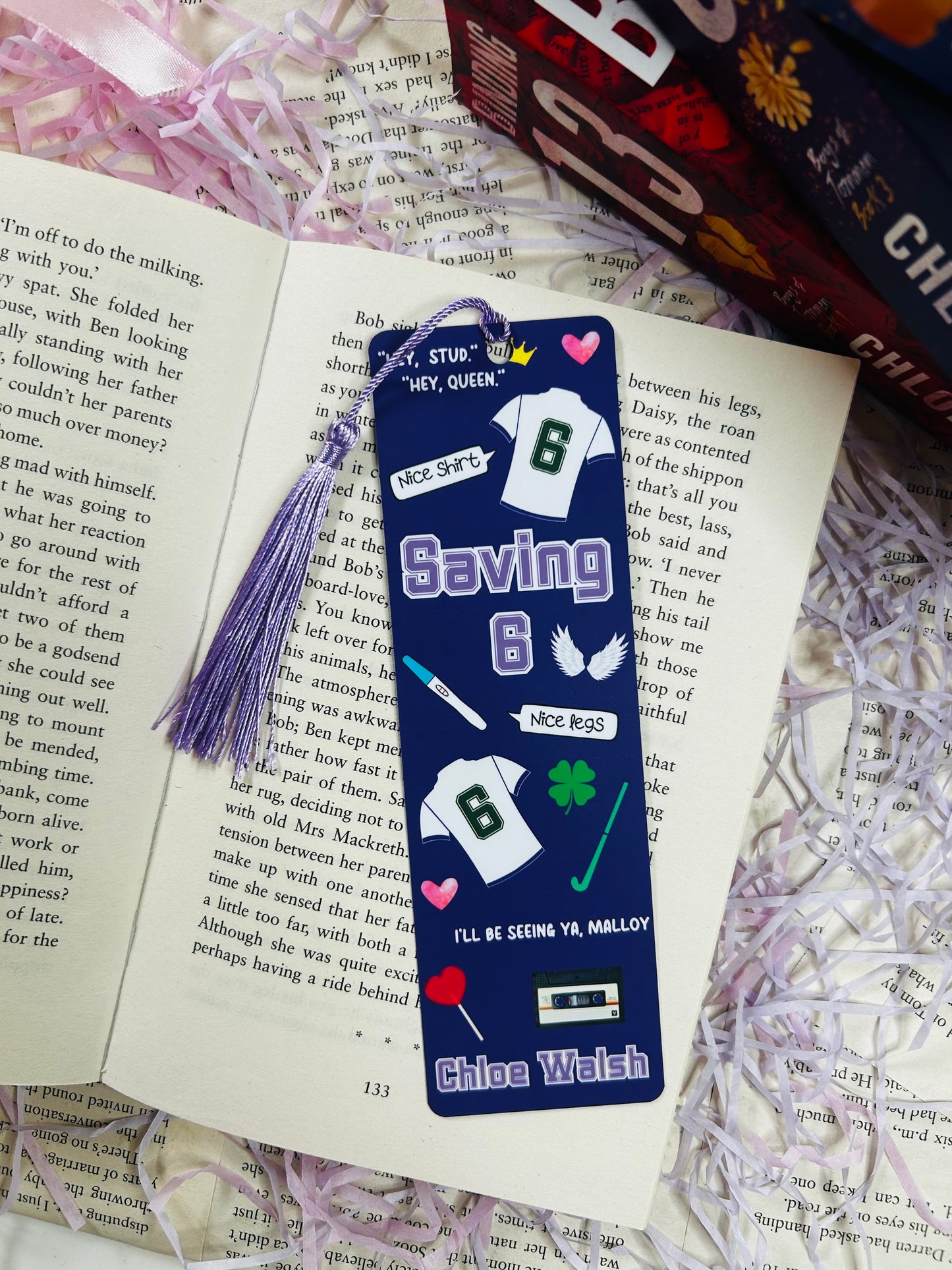 “Set of three Chloe Walsh-themed bookmarks featuring Binding 13, Saving 6, and Taming 7 designs with quotes, symbols, and jerseys.