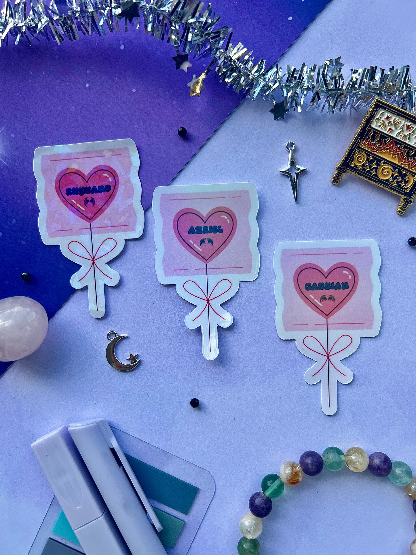 ACOTAR Candy Heart Balloon Stickers – Holographic. The bat boys, ACOTAR Inspired Fantasy Sticker, acotar, bookish gifts, fantasy stickers