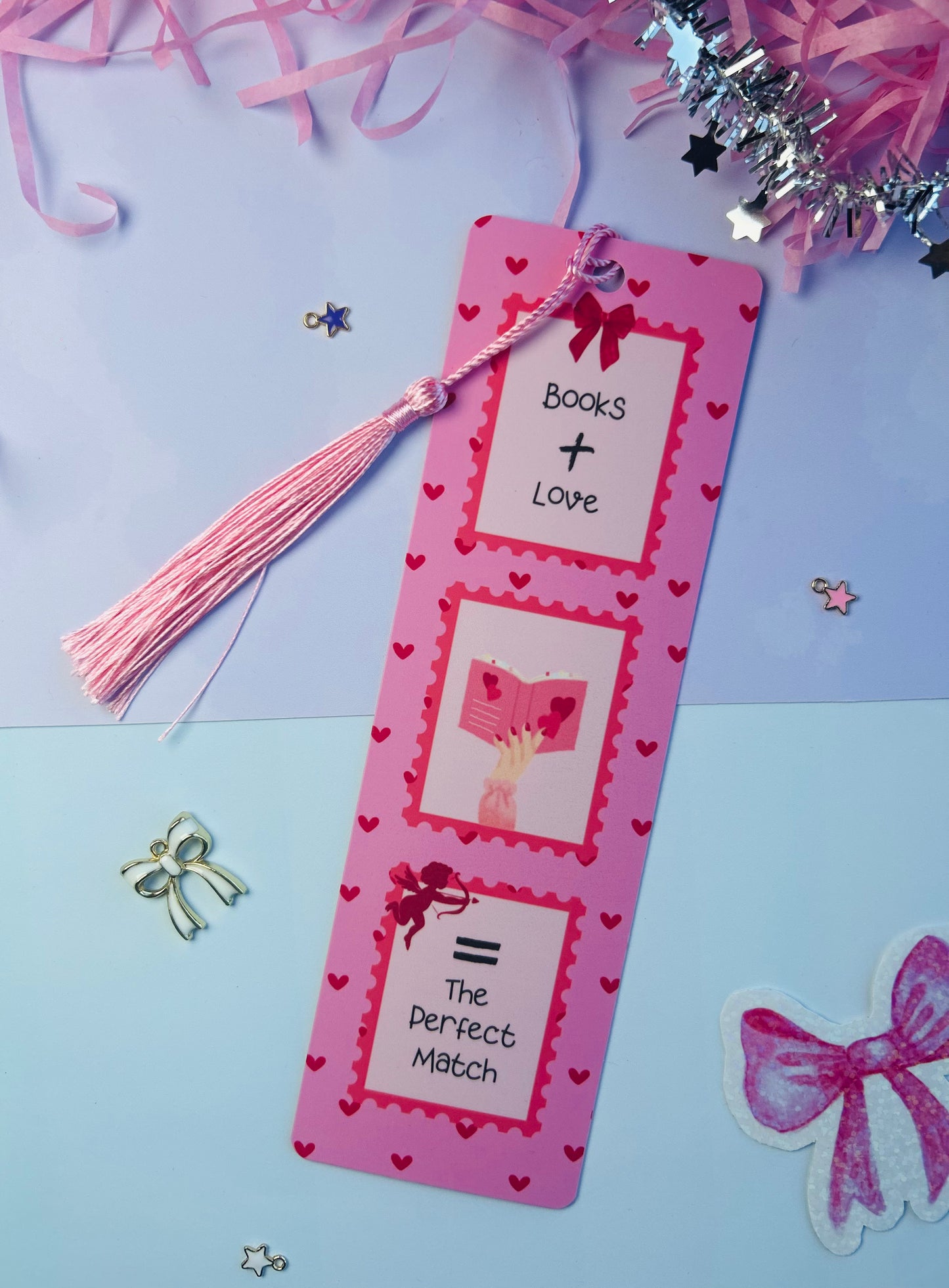 The perfect match pink Laminated Valentine’s Bookmark with Tassel – Cute Book Lover Gift