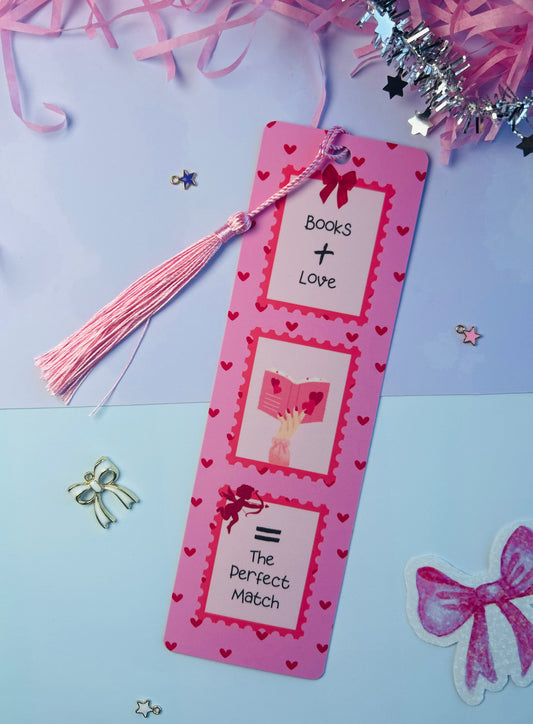 The perfect match pink Laminated Valentine’s Bookmark with Tassel – Cute Book Lover Gift
