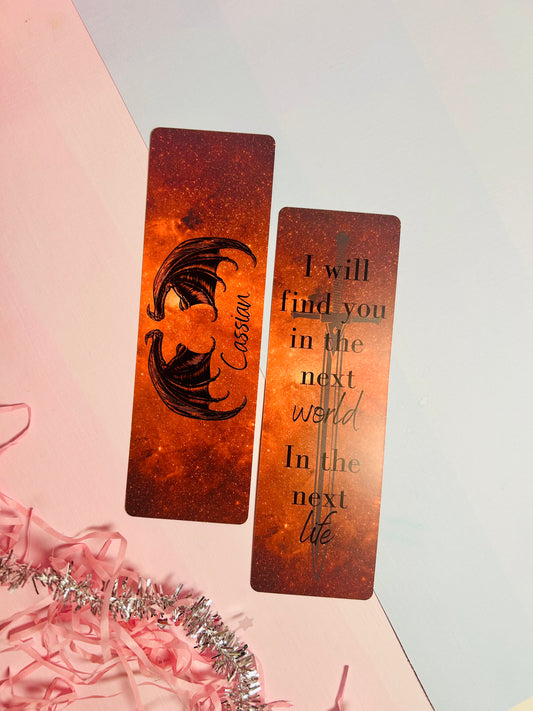 Orange glitter bookmark set: one face illustration with quote, two stacked cards