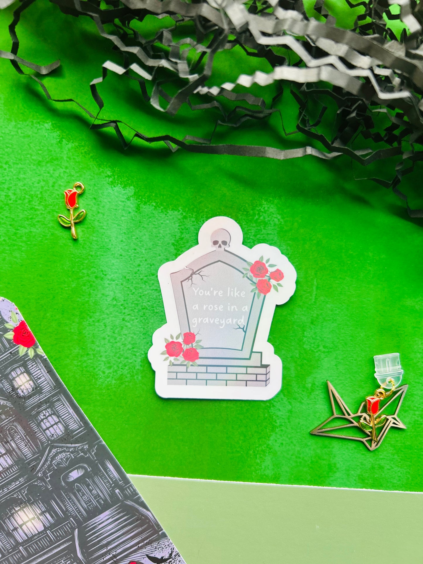 Alchemised/dramione ‘you’re like a rose in a graveyard’ Inspired Holographic Sticker – Fantasy Bookish Laptop & Kindle Decal