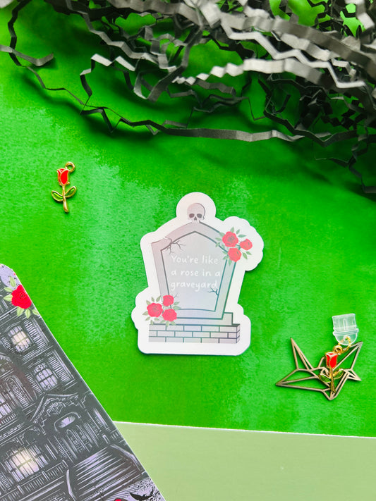 Alchemised/dramione ‘you’re like a rose in a graveyard’ Inspired Holographic Sticker – Fantasy Bookish Laptop & Kindle Decal