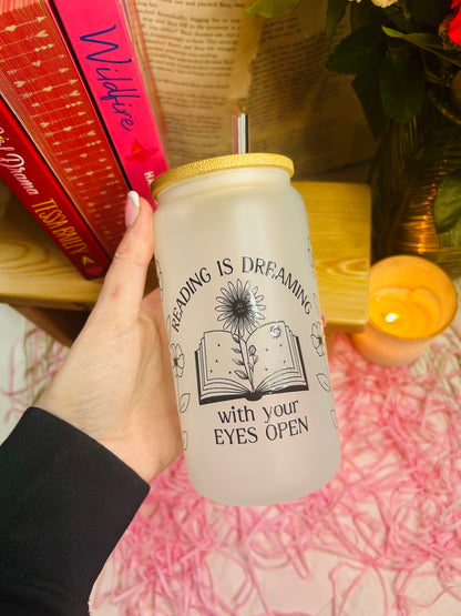 Frosted Glass Bookish reading is dreaming Cup