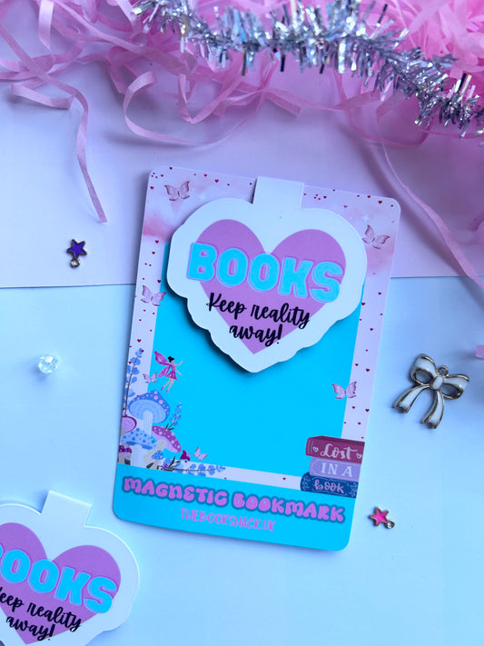 Pink Heart Magnetic Bookmark – ‘Keep Reality Away’ | Aesthetic Gift for Book Lovers & Dreamy Readers