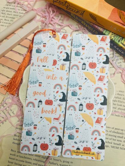 Fall Into a Good Book Bookmark – Double-Sided Autumn Halloween Bookish Accessory
