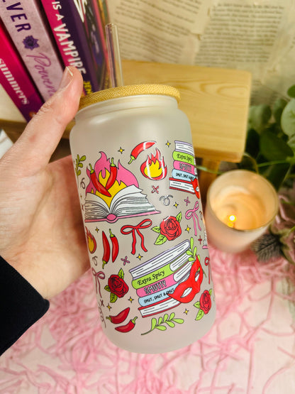 Frosted Glass spicy Bookish Cup with straw
