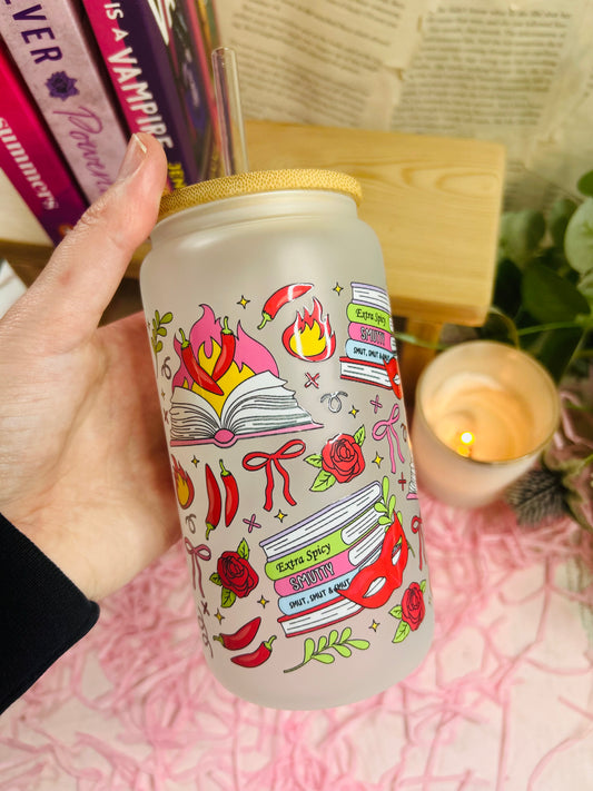 Frosted Glass spicy Bookish Cup with straw