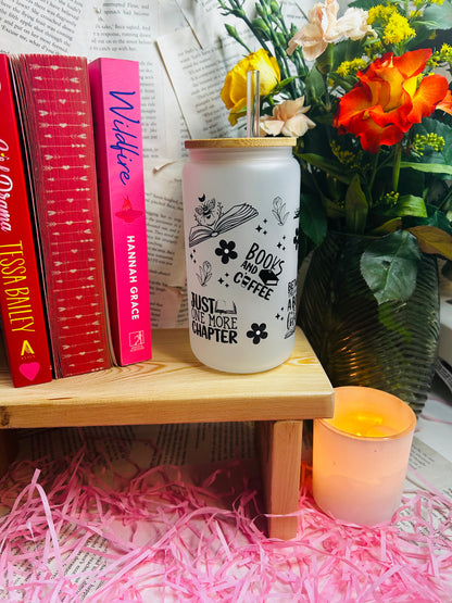 Frosted Glass Books and coffee Cup with Straw