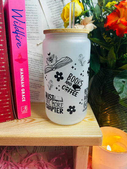Frosted Glass Books and coffee Cup with Straw