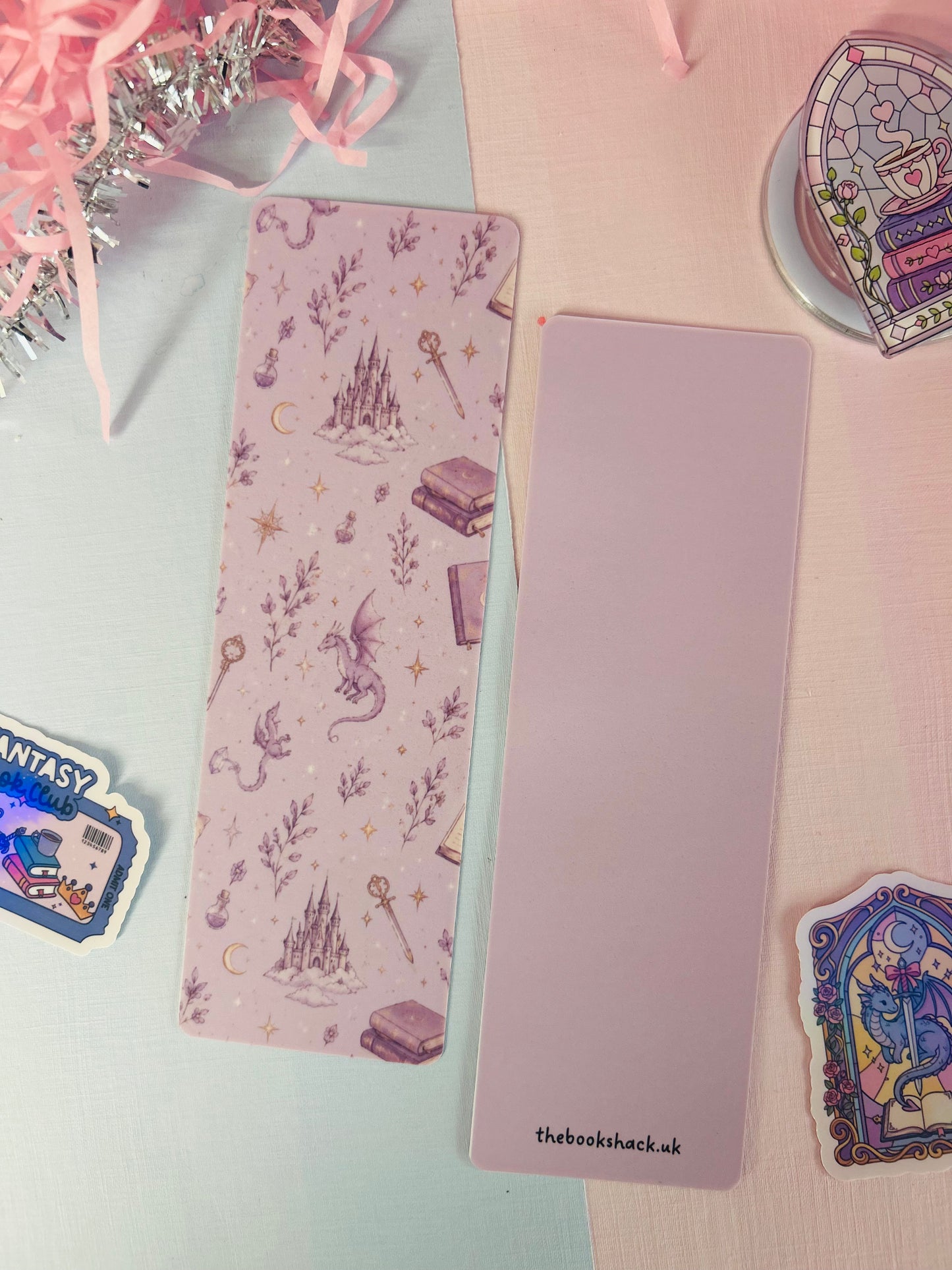 Whimsical Dragon Fantasy Bookmark – Purple Double-Sided Bookmark | Optional Tassel