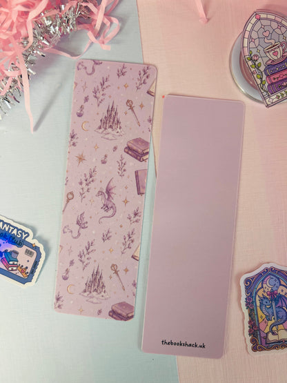 Whimsical Dragon Fantasy Bookmark – Purple Double-Sided Bookmark | Optional Tassel