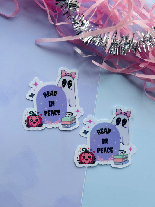 Read in Peace Holographic Sticker – Cute Ghost Bookish Vinyl Decal