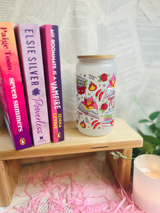 Frosted Glass spicy Bookish Cup with straw