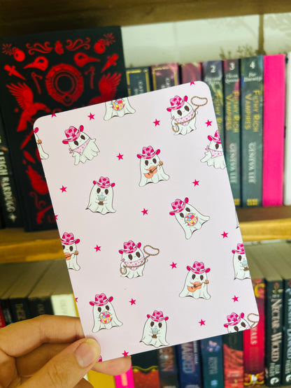 Ghost Cowboy Kindle Insert – Cute Ghosts & Pink Cow Print | Matte Photo Card