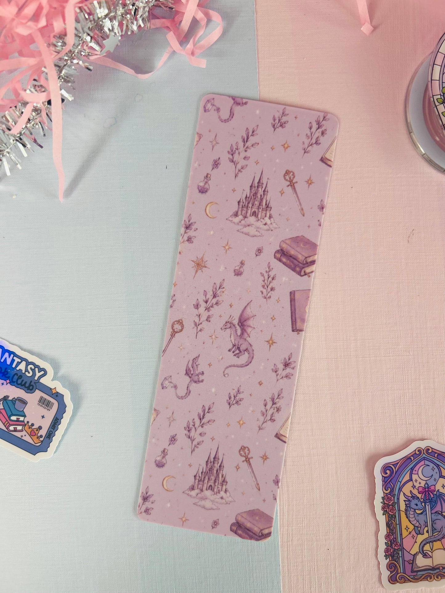 Whimsical Dragon Fantasy Bookmark – Purple Double-Sided Bookmark | Optional Tassel