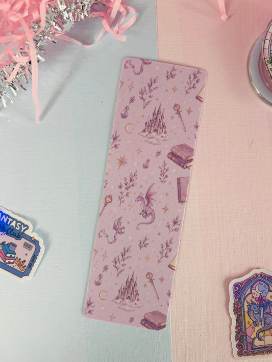 Whimsical Dragon Fantasy Bookmark – Purple Double-Sided Bookmark | Optional Tassel
