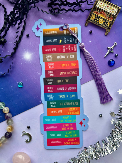 Sarah J. Maas Inspired Bookshelf Bookmark – Fantasy Book Stack with Tassel for ACOTAR & Throne of Glass Fans
