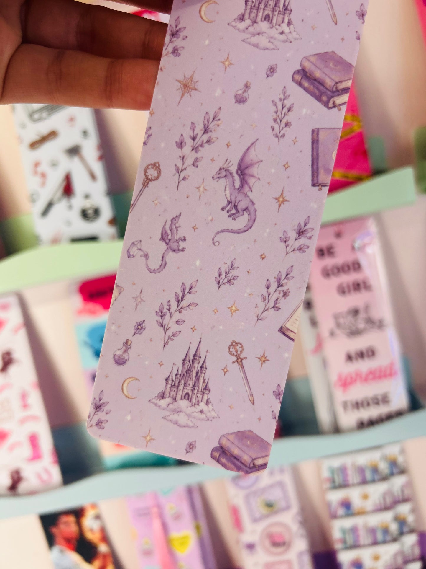 Whimsical Dragon Fantasy Bookmark – Purple Double-Sided Bookmark | Optional Tassel