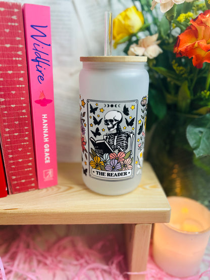 Frosted Glass skeleton Bookish Cup with Glass Straw