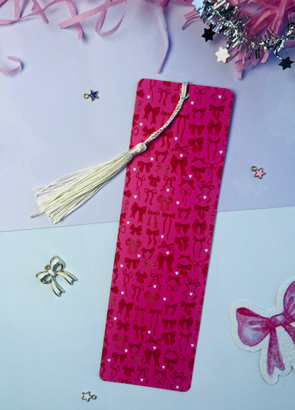 Pink & Red Double-Sided Bow Bookmark – Valentine’s Day Bookmark with Optional Tassel