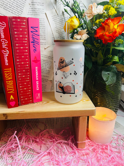 Frosted Glass celestial Bookish Cup with Glass Straw