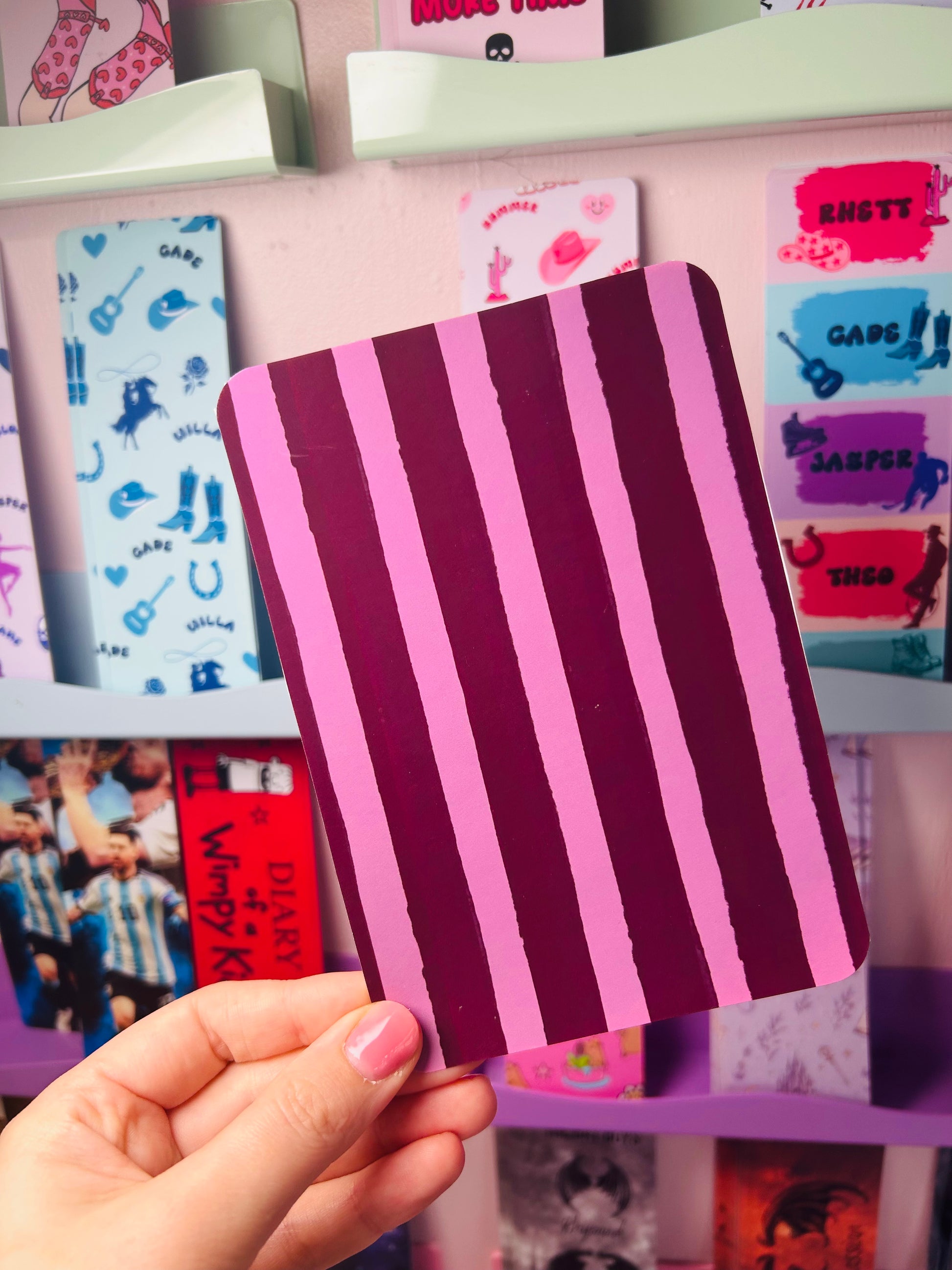 Purple striped dark romance Kindle insert with bold vertical stripe design