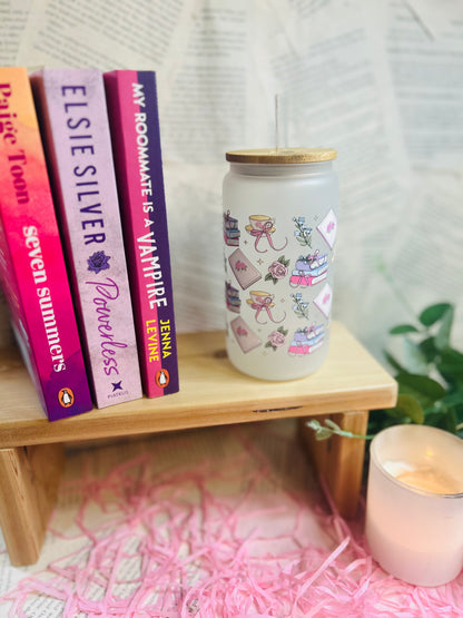 Frosted Glass romance Bookish Cup with Glass Straw