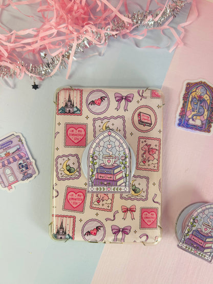 Bookish Stained Glass Book Stack Magnetic Kindle Grip – Reading Accessory