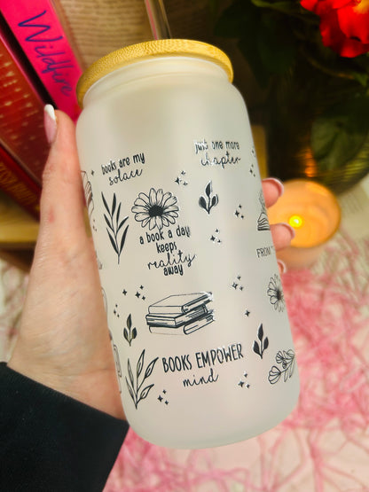 Frosted Glass Bookish Cup with Glass Straw