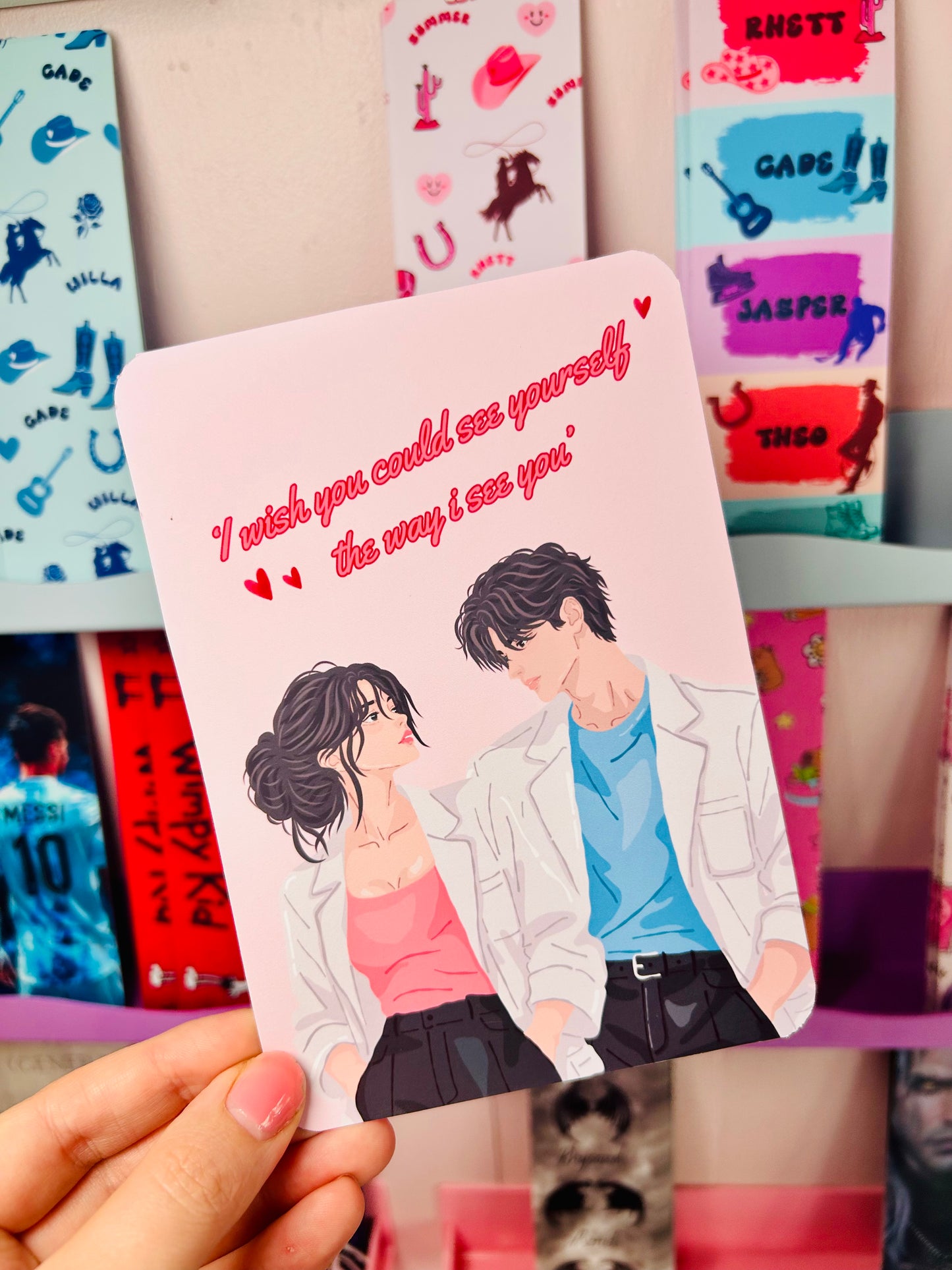 Romance quote kindle insert with heart text and illustrated couple in pastel colors
