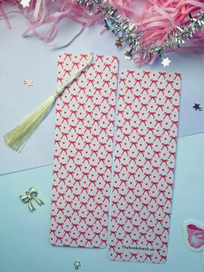 Baby Pink Bow Bookmark with Red Bows – Valentine’s Day Bookmark for Book Lovers