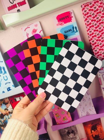 Double-sided checkered Kindle insert set, multicolor checker squares in pink, orange, green, black