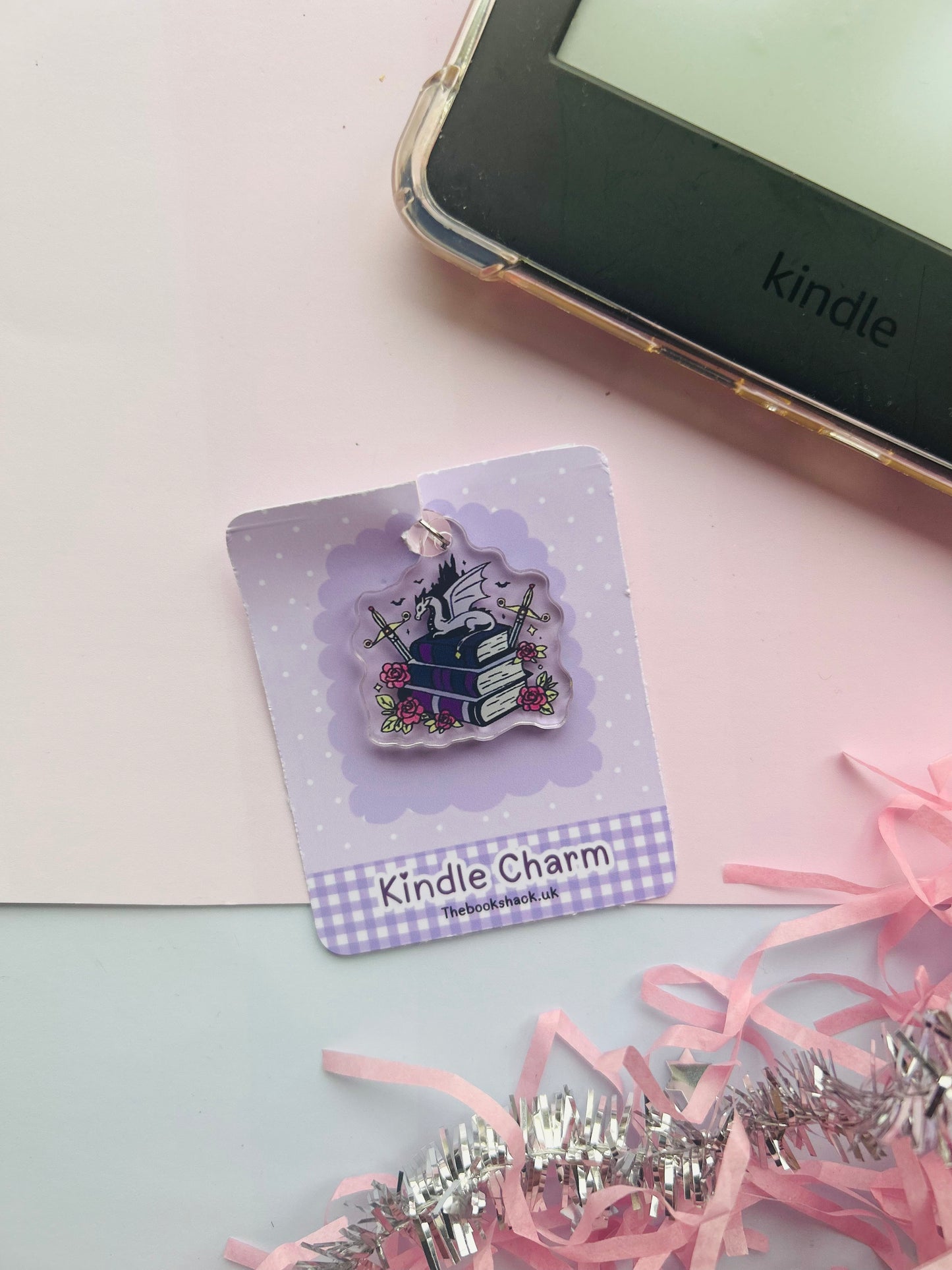 Dragon Book Stack Kindle Charm – USB-C Fantasy Reader Dust Plug Accessory
